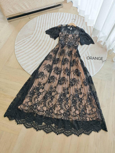 ORANGE JUICE  Black Lacey Maxi Dress
